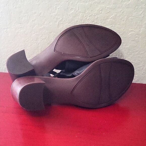 Franco Sarto Open Toe Mandi Block Heels Black Leather Shoes Women's 9.5 M - Picture 9 of 16